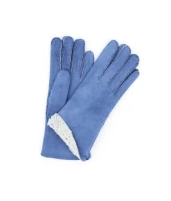 1174Sheep Skin Inside-out Gloves Hand Sewn Denim