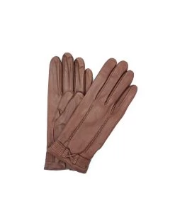 1355 Kid Leather Little Bow On Top Cashmere Lined Tan