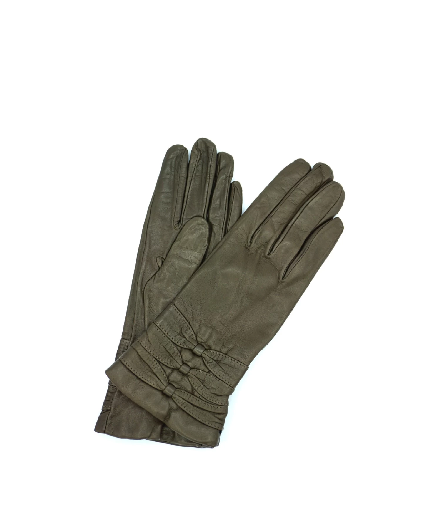 1629 Kid Leather Cashmere Lined Three Bow On Wrist D.Brown 3 1629 Kid Leather Cashmere Lined Three Bow On Wrist D.Brown