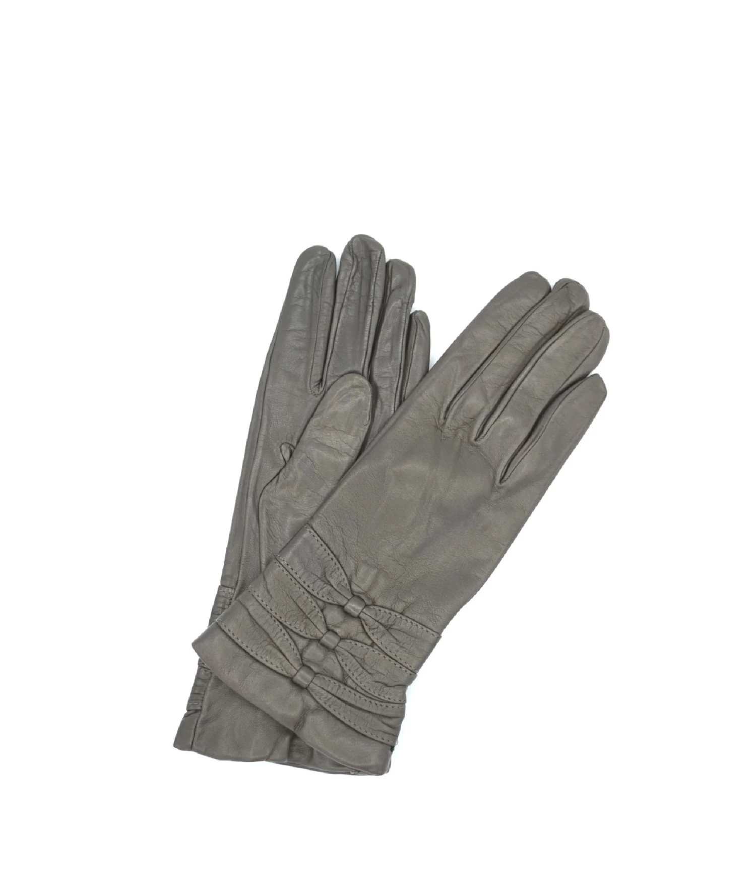 1629 Kid Leather Cashmere Lined Three Bow On Wrist Mud 3 1629 Kid Leather Cashmere Lined Three Bow On Wrist Mud