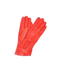 1629 Kid Leather Cashmere Lined Three Bow On Wrist Red