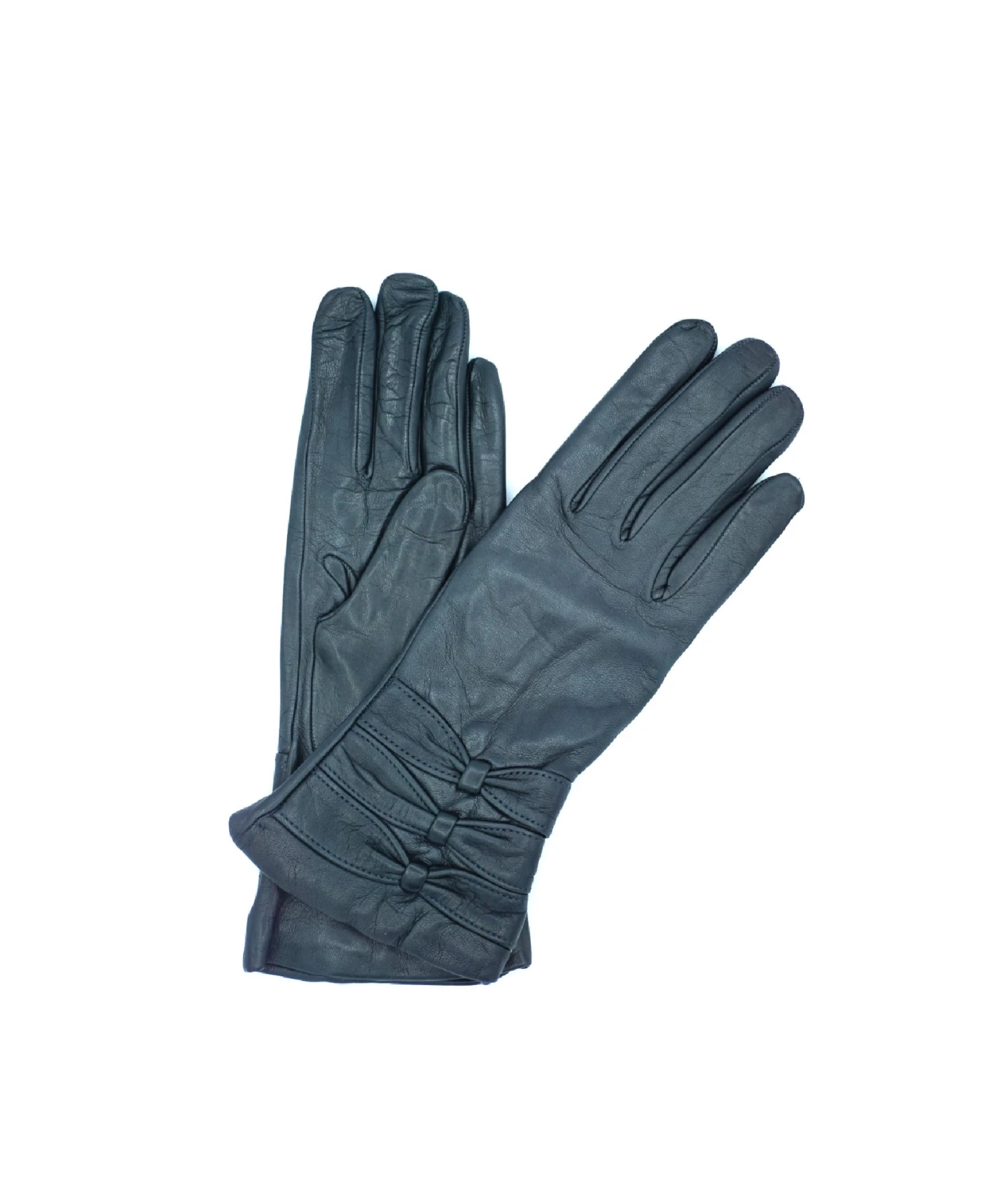 1629 Kid Leather Cashmere Lined Three Bow On Wrist Gray 3 1629 Kid Leather Cashmere Lined Three Bow On Wrist Gray