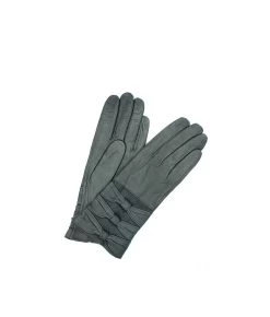 1751 Kid Leather Gloves Cashmere Lined 3 Bow D Gray