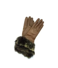 1877 Kid Leather Cashmere Lined Fox On Wrist Tan