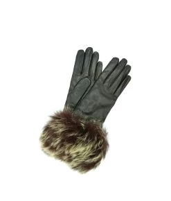 1877 Kid Leather Cashmere Lined Fox On Wrist Dark Brown