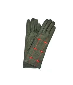 5021 Kid Leather Cashmere Lined Medium Length Black-Red