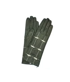 5021 Kid Leather Cashmere Lined Medium Length Brown-White