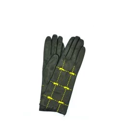 5021 Kid Leather Cashmere Lined Medium Length Black-yellow