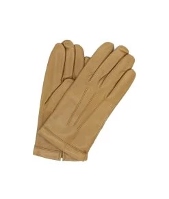 1294 Classic Kid Leather Man Gloves Cashmere Lined Camel