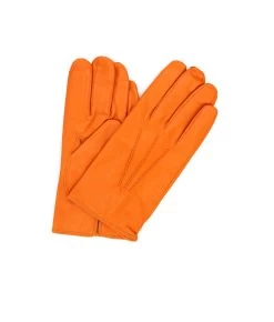 1294 Classic Kid Leather Man Gloves Cashmere Lined Orange