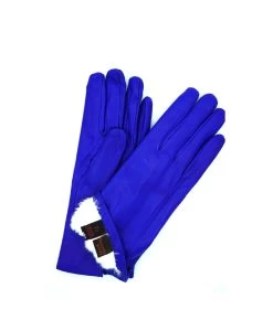 1022 Classic Leather Gloves Lined White Rabbit Blue Royal