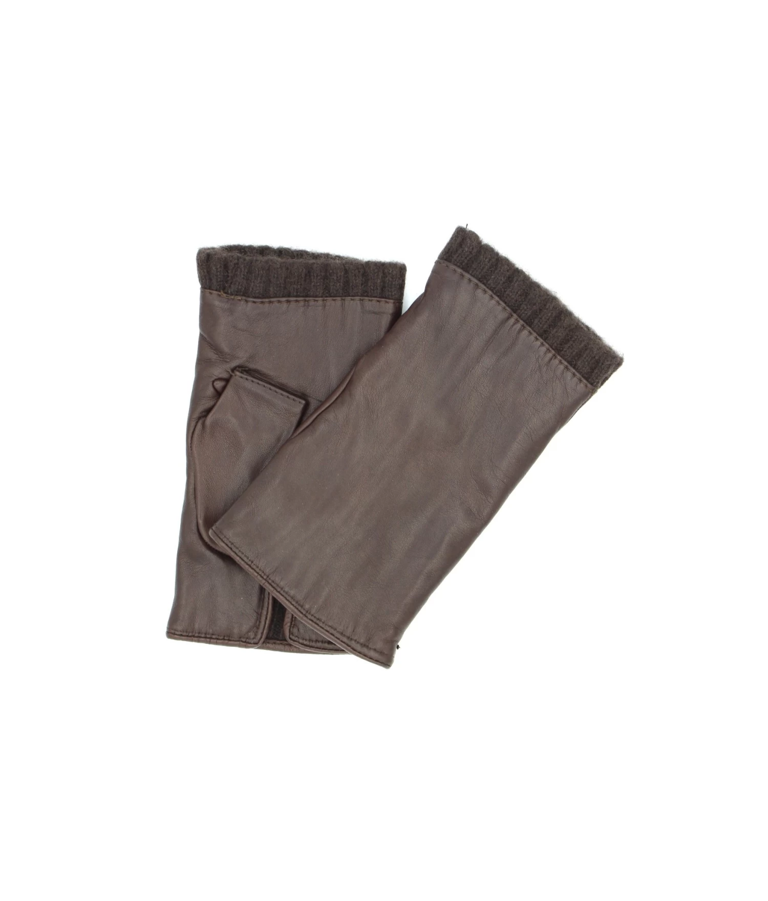 Fingerless Kid Leather Cashmere Lined D.Brown 3 Fingerless Kid Leather Cashmere Lined D.Brown