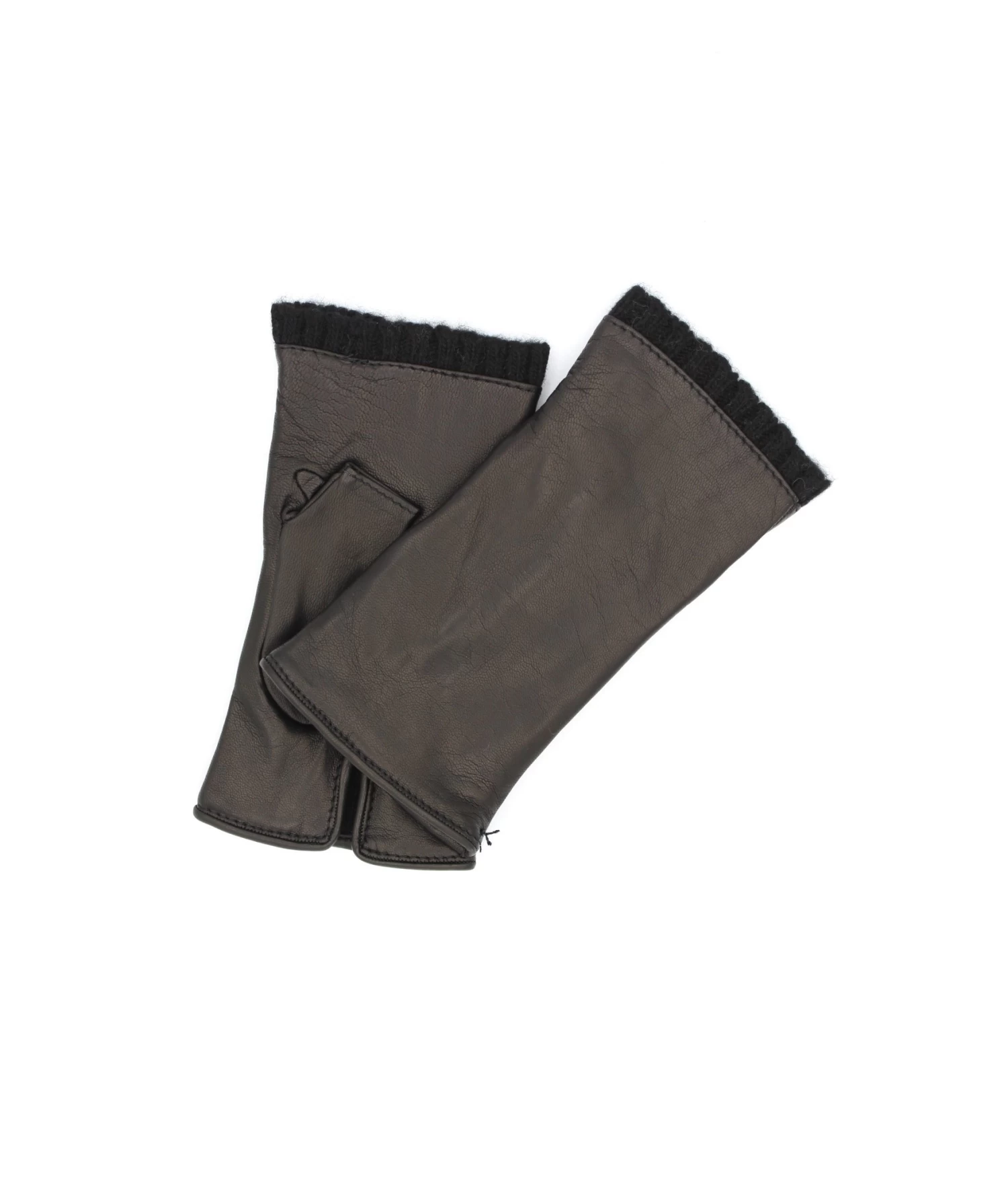 Fingerless Kid Leather Cashmere Lined Black 3 Fingerless Kid Leather Cashmere Lined Black