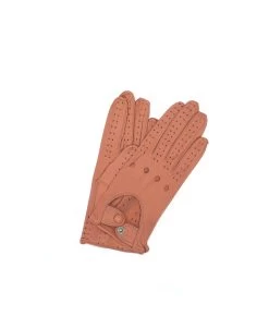 1028 Full Finger Kid Leather Driving Gloves Unlin. Cognac