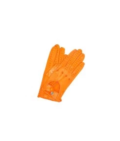1028 Full Finger Kid Leather Driving Gloves Unlin. Light Orange