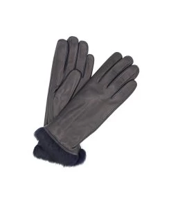 1036 Kid Leather Gloves Rabbit Fur Lined Navy