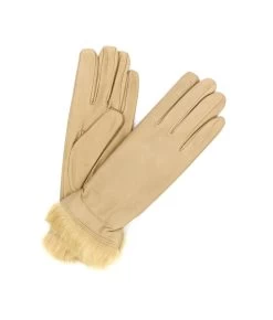 1036 Kid Leather Gloves Rabbit Fur Lined Beige/Taupe