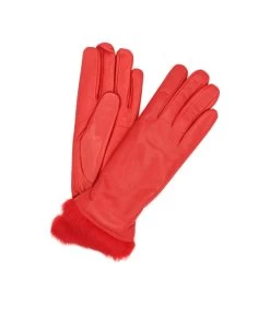 1036 Kid Leather Gloves Rabbit Fur Lined Red