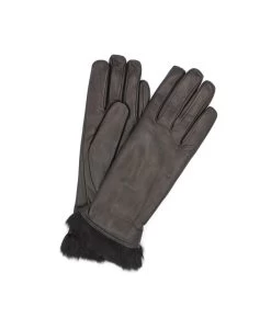 1036 Kid Leather Gloves Rabbit Fur Lined Black