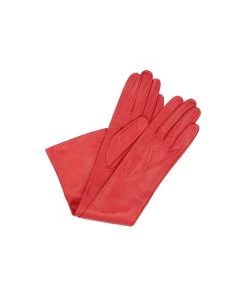 1644 Kid Leather Gloves Silk Lined Elbow Length Red