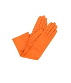1644 Kid Leather Gloves Silk Lined Elbow Length Orange