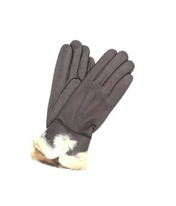 1737 Kid Leather Cashmere Lined Rex Fur On Wrist D.Brown