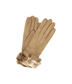 1737 Kid Leather Cashmere Lined Rex Fur On Wrist Beige/Taupe