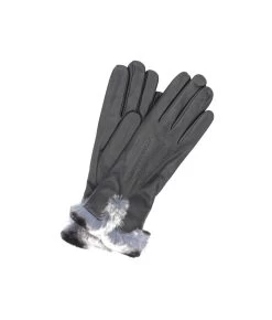 1737 Kid Leather Cashmere Lined Rex Fur On Wrist Dark Grey