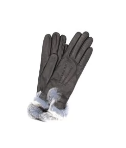 1737 Kid Leather Cashmere Lined Rex Fur On Wrist Black